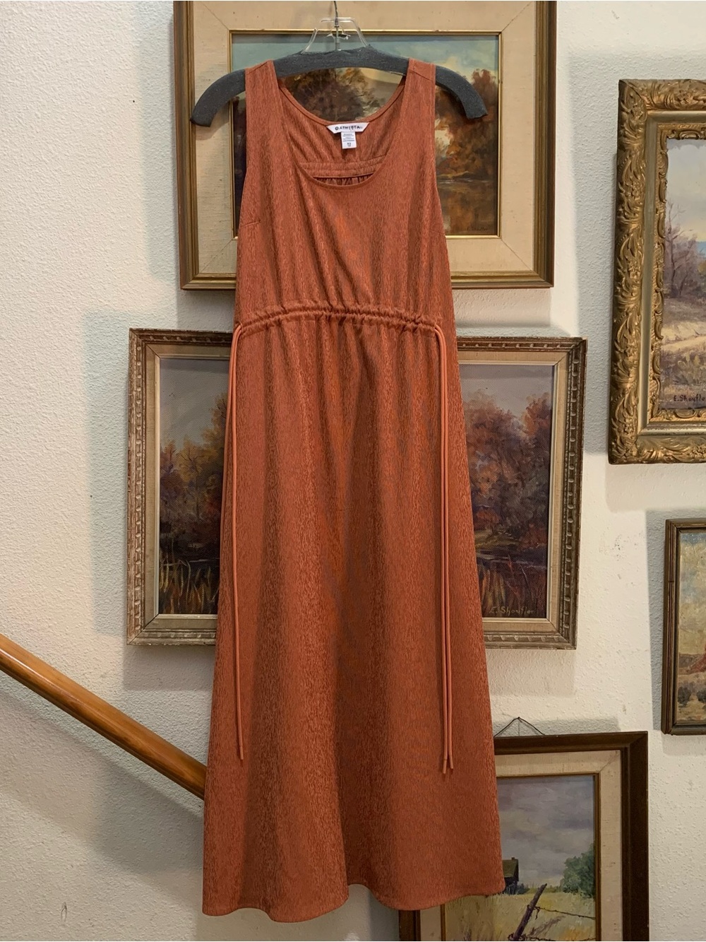 Athleta Echo Copper Sleeveless Midi Dress with Drawstring Waist